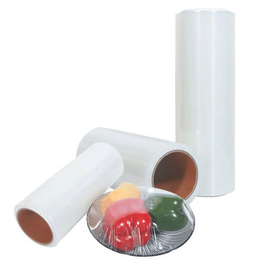 PVDC Film Promosi Transparan Cling Wrap Roll Kelembaban Proof Dengan Slide Cutter Dispenser
